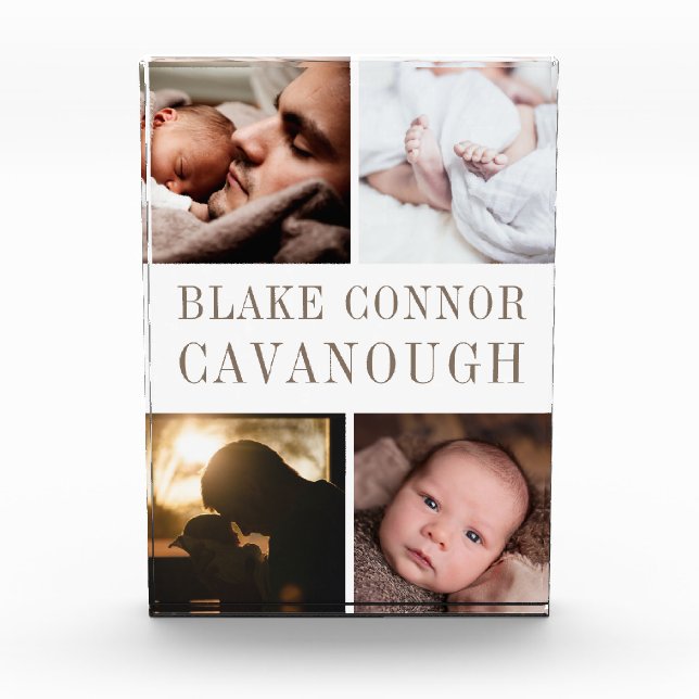 Classic Name 4-Photo Baby Keepsake Photo Block (Front)