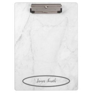 Classic Name Customise White Marble Clipboard