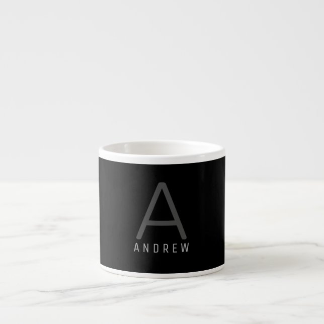 Classic Name Monogrammed Black & White Espresso Cup (Front)
