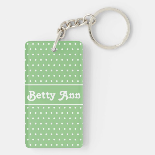 Classic Name Polka Dot Sage Light Green & White Key Ring (Back)