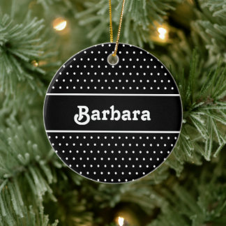 Classic Name Polka Dots Black and White Ceramic Tree Decoration