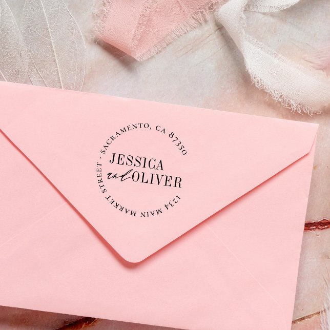 Classic Names Wedding Round Return Address Rubber Stamp (Creator Uploaded)
