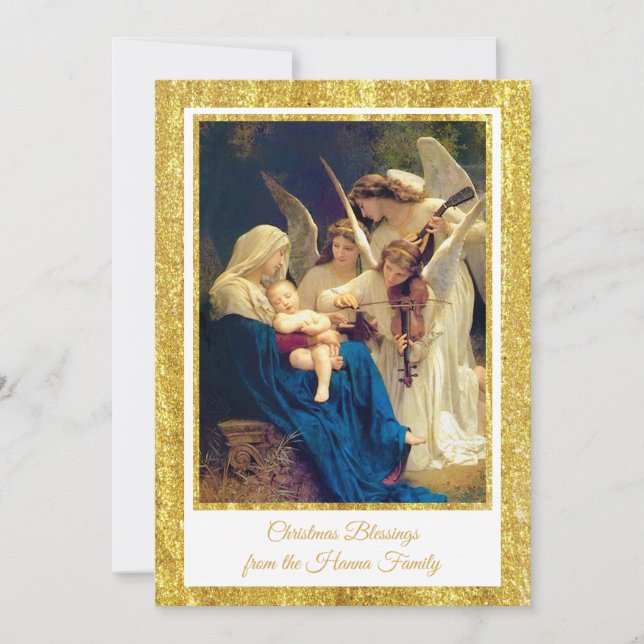 Classic Nativity Angels Music "Merry Christmas" Ho Holiday Card (Front)