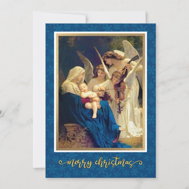 Classic Nativity Angels Music "Merry Christmas" Holiday Card (Front)