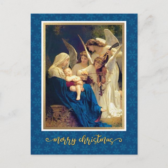 Classic Nativity Angels Music "Merry Christmas" Holiday Postcard (Front)