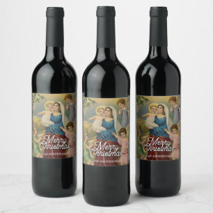 Classic Nativity Mary Baby Jesus Angels Wine Label