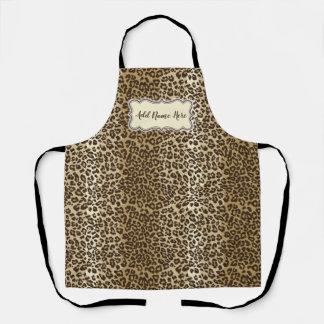 Classic Natural Leopard Pattern Custom w/ Name Apron