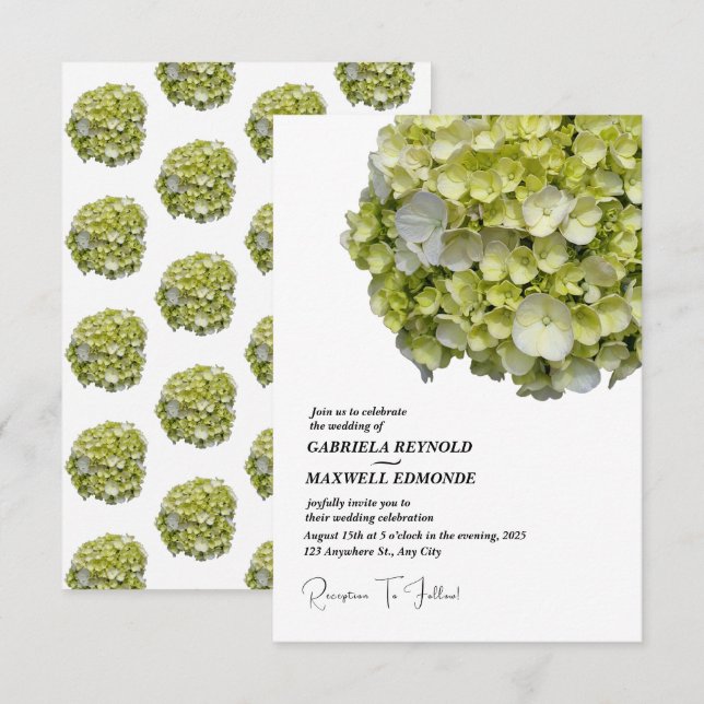 Classic Nature Green Hydrangea Wedding Invitation (Front/Back)