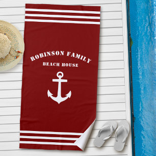 Classic Nautical Anchor Family Beach House Red Towel