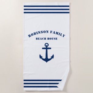 Classic Nautical Anchor Family Beach House White Towel