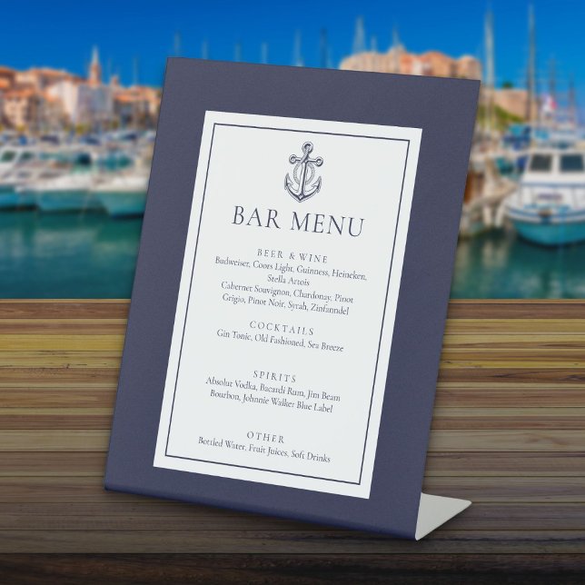 Classic Nautical Anchor Navy Blue Bar Menu Pedestal Sign (Classic Nautical Anchor Navy Blue Bar Menu Pedestal Sign)