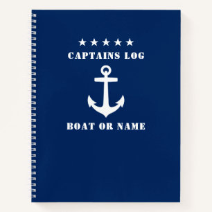 Classic Nautical Anchor Stars Captains Log 8.5x11 Notebook