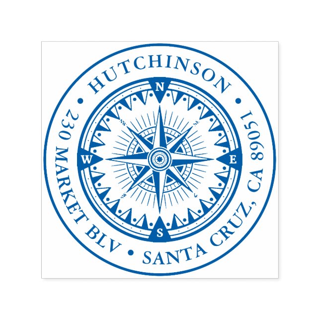 Classic Nautical Compass Round Return Address Self-inking Stamp (Design)