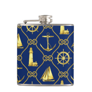 Classic Nautical Gold Blue Hip Flask