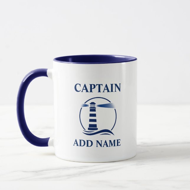 Classic Nautical Lighthouse & Captain or Boat Name Mug (Left)