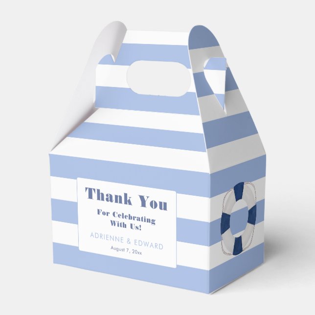 Classic Nautical Navy Blue White Stripes Wedding Favour Box (Front Side)