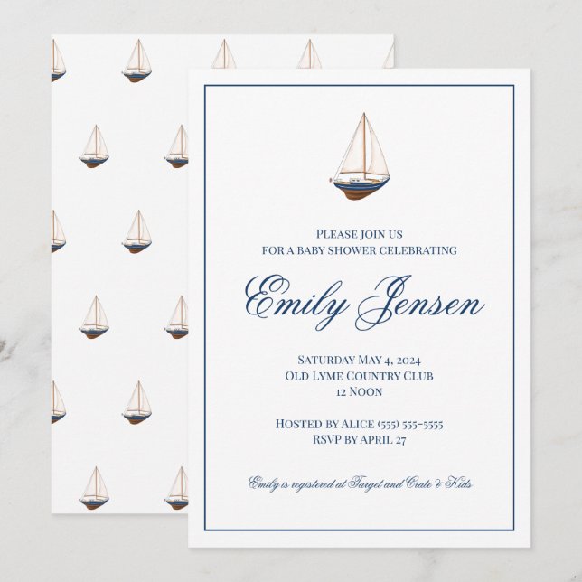 Classic Nautical Sailboat Baby Shower  Invitation (Front/Back)
