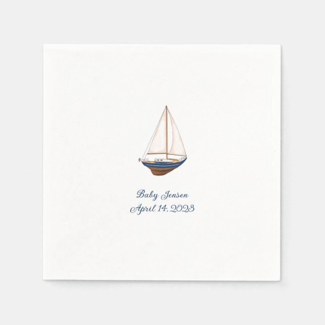 Classic Nautical Sailboat Custom Baby Shower  Napkin (Front)