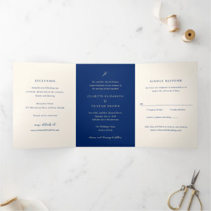 Classic Navy and Cream Elegant All In One Wedding Tri-Fold Invitation
