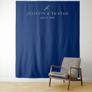 Classic Navy and Cream Elegant Wedding Backdrop Tapestry