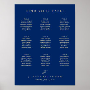 Classic Navy and Cream Wedding Seating Chart