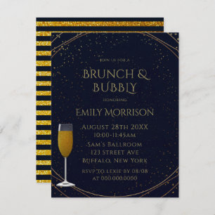 Classic Navy and Gold Brunch and Bubbly Invitation