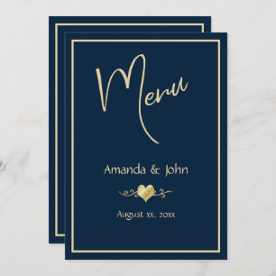 Classic Navy and Gold Wedding Reception Menu Card