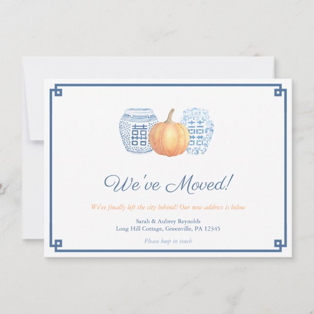 Classic Navy and Orange Pumpkin Change of Address Announcement (Front)