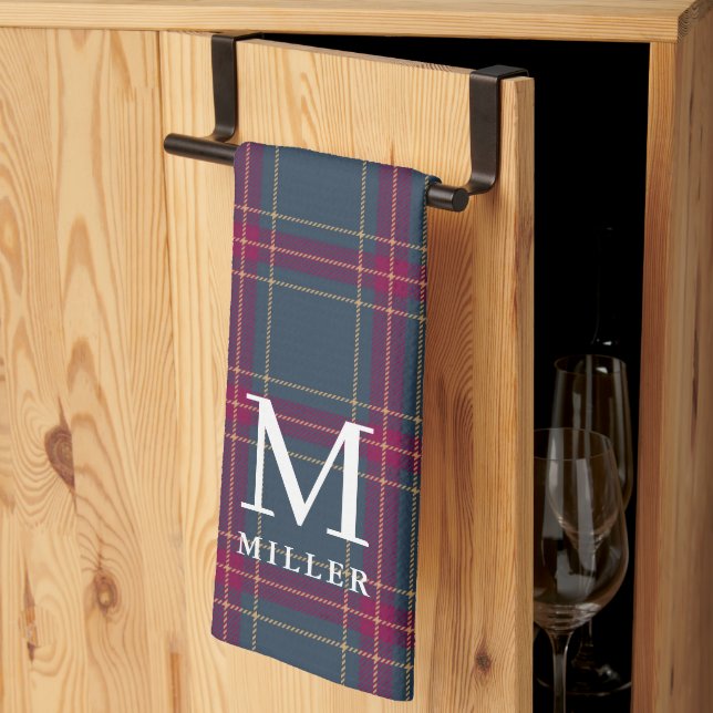 Classic Navy and Red Tartan Plaid Christmas Tea Towel (Thirds Fold)