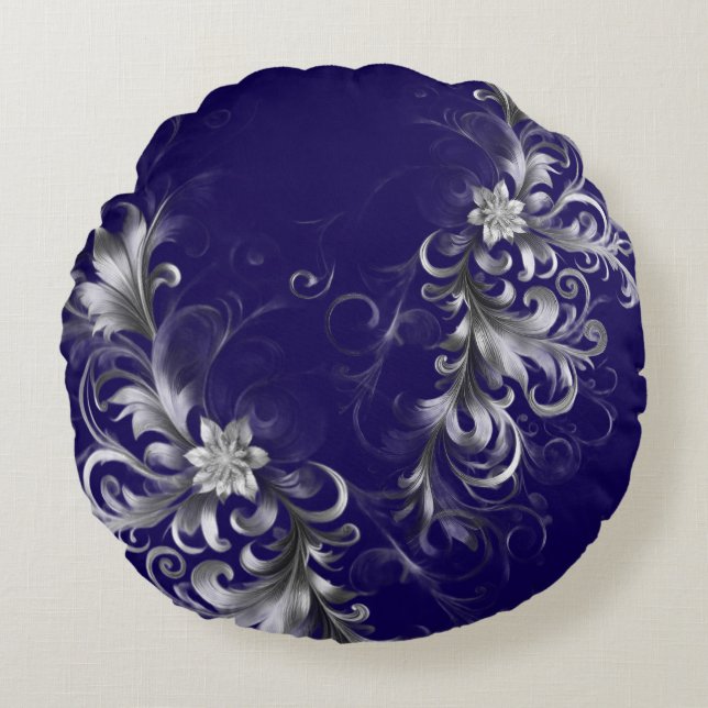 Classic Navy and Silver Luxe  Round Cushion (Front)