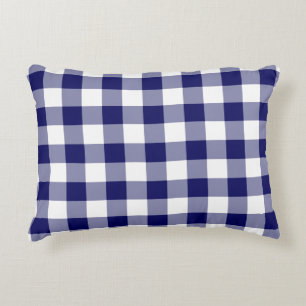 Classic Navy and White Gingham Pattern Decorative Cushion