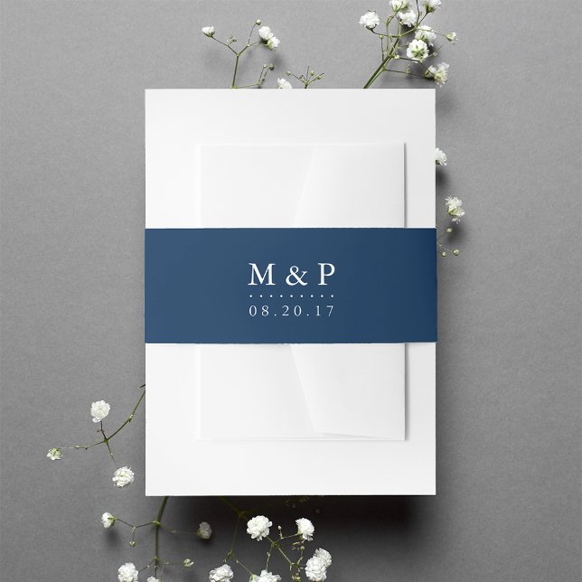 Classic Navy and White Wedding Monogram Invitation Belly Band (Creator Uploaded)