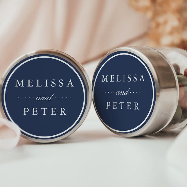 Classic Navy and White Wedding Round Sticker (Creator Uploaded)
