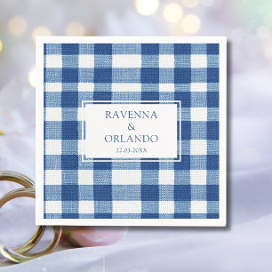 Classic Navy Baby Blue Plaid Gingham Wedding Napkin