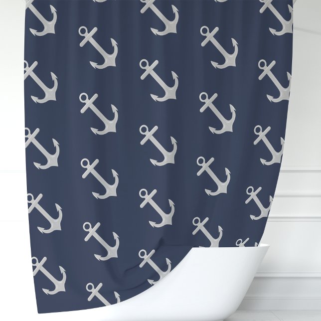 Classic Navy Blue Anchor Shower Curtain (Creator Uploaded)