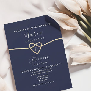 Classic Navy Blue and Gold Wedding Invitation
