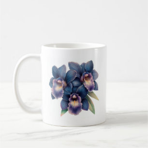 Classic navy blue and purple orchid coffee mug
