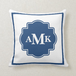 Classic Navy Blue and White Monogram Pillow
