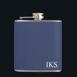 Classic Navy Blue and White Monogram Stylish  Hip Flask<br><div class="desc">A modern,  stylish flask with a blue background and simple white typography perfect for adding your own monogram initials. The perfect,  thoughtful gift for someone.</div>
