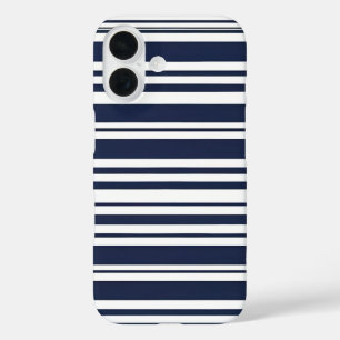 Classic Navy Blue and White Stripe iPhone 16 Case