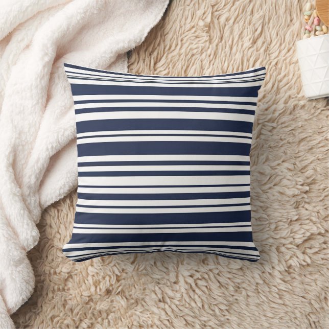 Classic Navy Blue and White Stripe Cushion (Blanket)