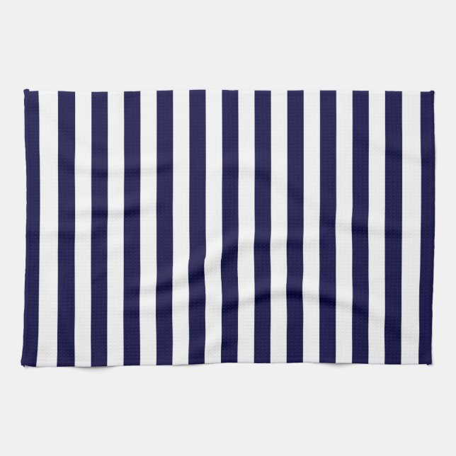 Classic Navy Blue and White Stripe Pattern Tea Towel (Horizontal)