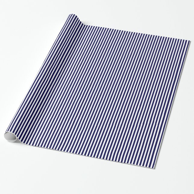 Classic Navy Blue and White Stripe Pattern Wrapping Paper (Unrolled)