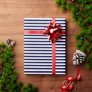 Classic Navy Blue and White Stripe Pattern Wrapping Paper