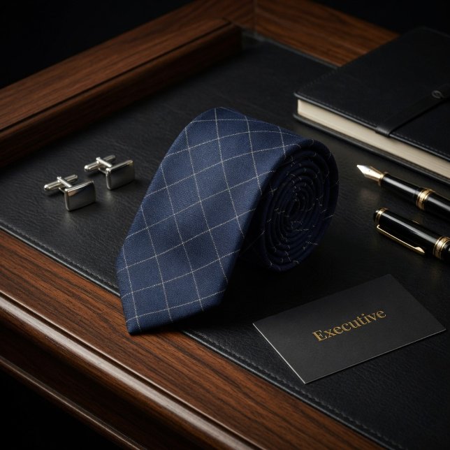 Classic Navy Blue and White Windowpane Check  Tie (Creator Uploaded)