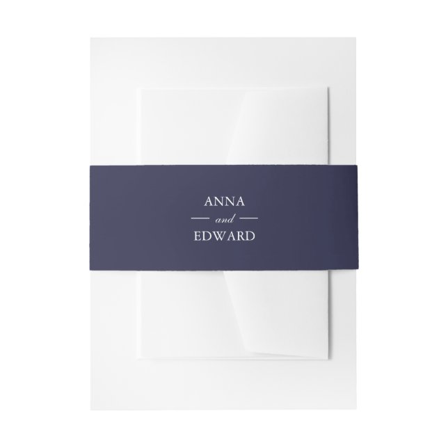 Classic Navy Blue Bride and Groom Belly Bands Invitation Belly Band (Front Example)