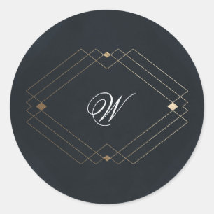 Classic Navy Blue Calligraphy Monogram Wedding Classic Round Sticker