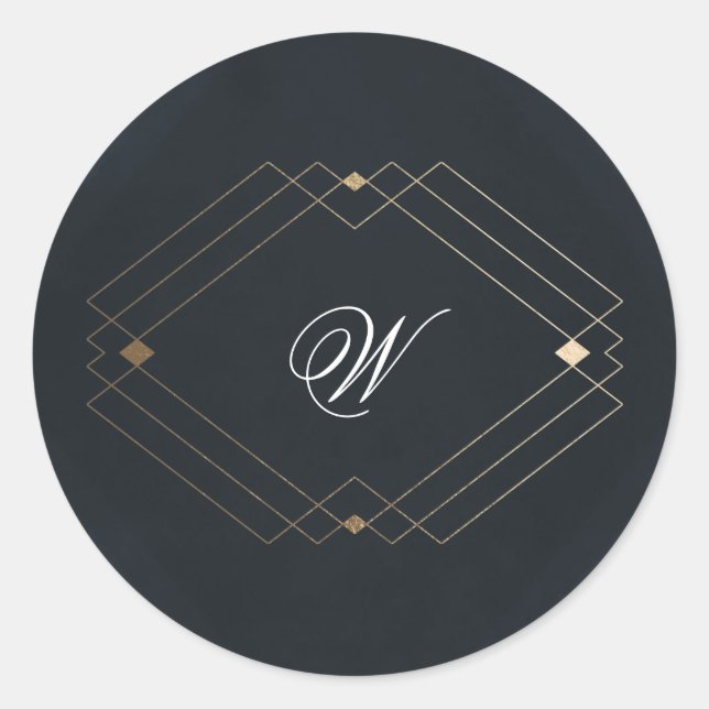 Classic Navy Blue Calligraphy Monogram Wedding Classic Round Sticker (Front)