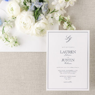 Classic Navy Blue Calligraphy Monogram Wedding Inv Invitation