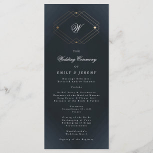 Classic Navy Blue Calligraphy Monogram Wedding Programme